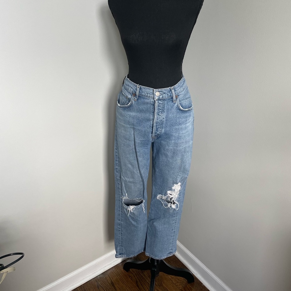 Agolde Light Blue Distressed Boyfriend Jeans